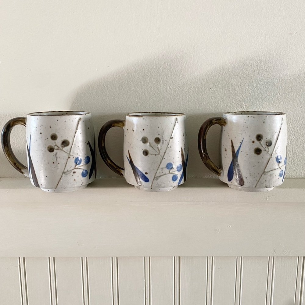 Handcrafted Ceramic Mugs - Blue and Brown Design